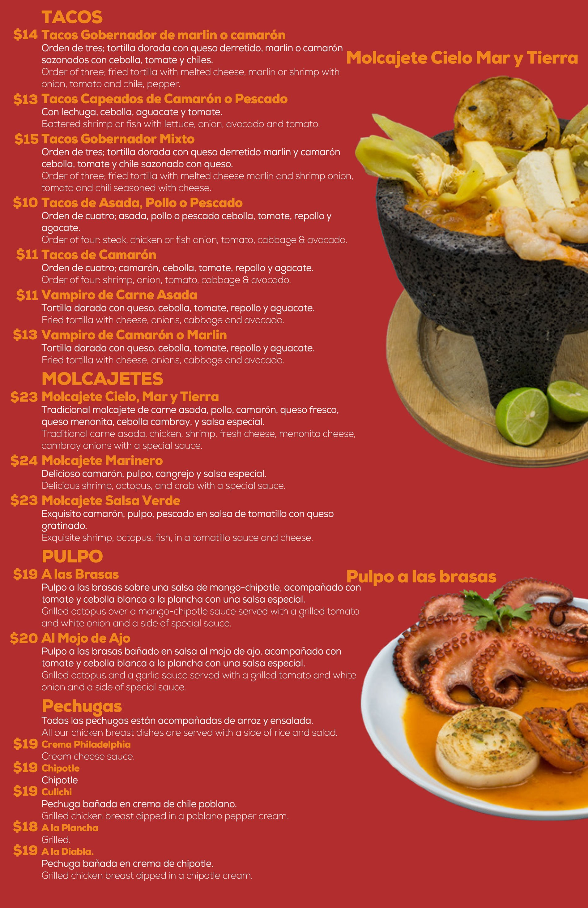 El Coco Pirata Hot Dishes Menu Mariscos Denver, CO
