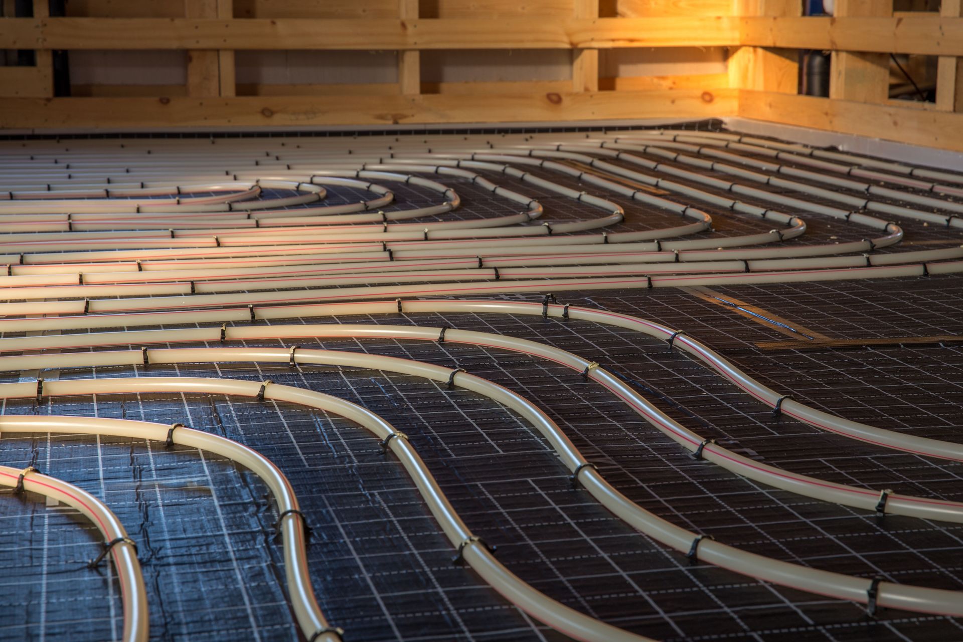 A close up of a underfloor heating system in a building.