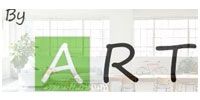 Stylized “By ART” text with a green tile and black hand-drawn letters on a light grid background