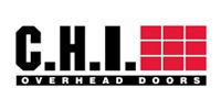 C.H.I. Overhead Doors logo in black and red with a red grid icon