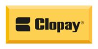 Clopay logo on a yellow rectangular background