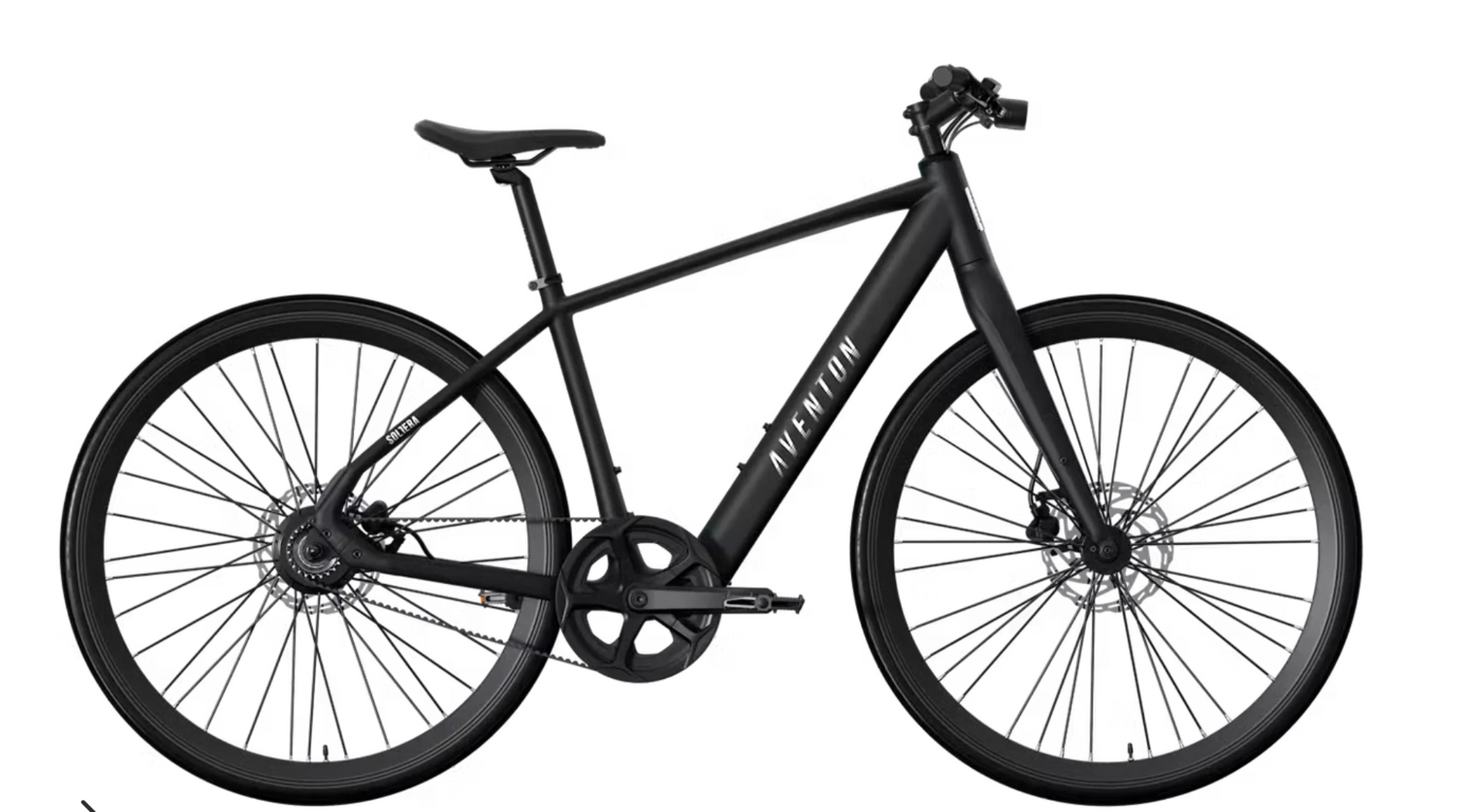 Black bicycle on a white background, shown in side profile.