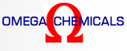 The logo for omega chemicals is red and blue