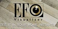 EFO Visualizer logo with a speaker graphic and the text “SEE IT IN YOUR HOME INSTANTLY”
