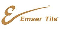 Emser Tile logo in gold and brown on a white background