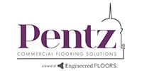 Pentz commercial flooring solutions logo with purple text and a stylized building outline