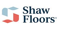 Shaw Floors logo with blue and red geometric icon and black text on white background