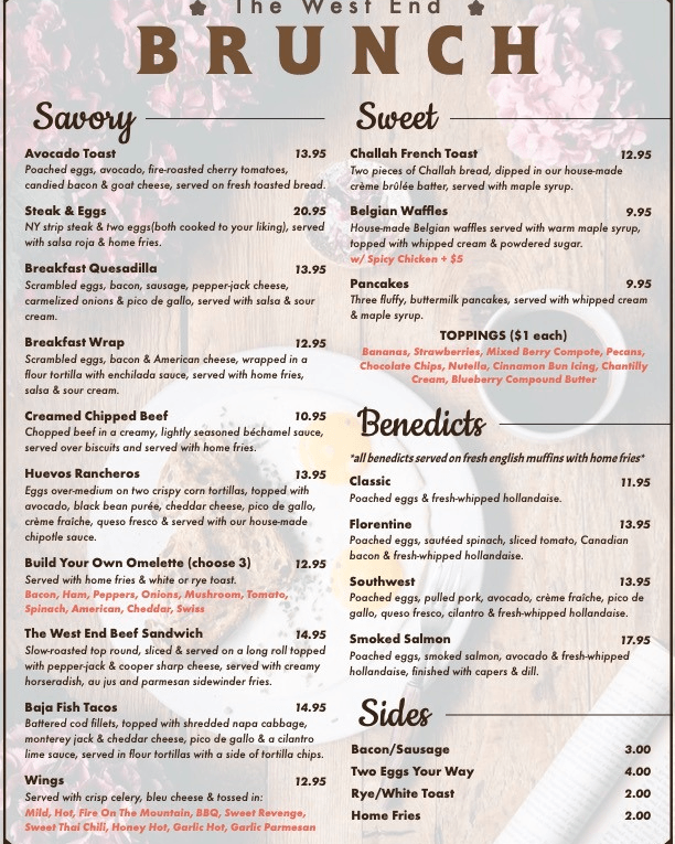The West End Food Breakfast Menu Quakertown, PA