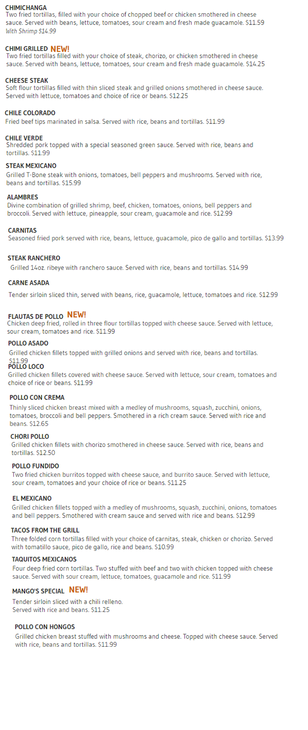 Mango's Mexican & American Grill Appetizers Salads & Wraps Menu Winona