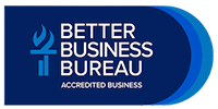 Better Business Bureau Accredited Business logo in blue and white
