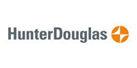 Hunter Douglas logo in gray text with orange circular icon