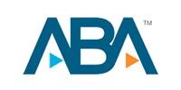 The aba logo is blue and white with a triangle in the middle.