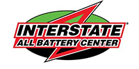 Interstate All Battery Center logo with red and white text on a black and green background.