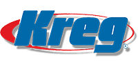 Kreg logo, blue wordmark with red and grey oval, for woodworking tools.