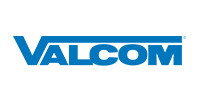 Logo for Valcom in blue text on a white background.
