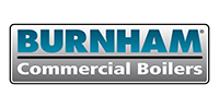 Logo for Burnham Commercial Boilers, featuring the brand name in teal over 