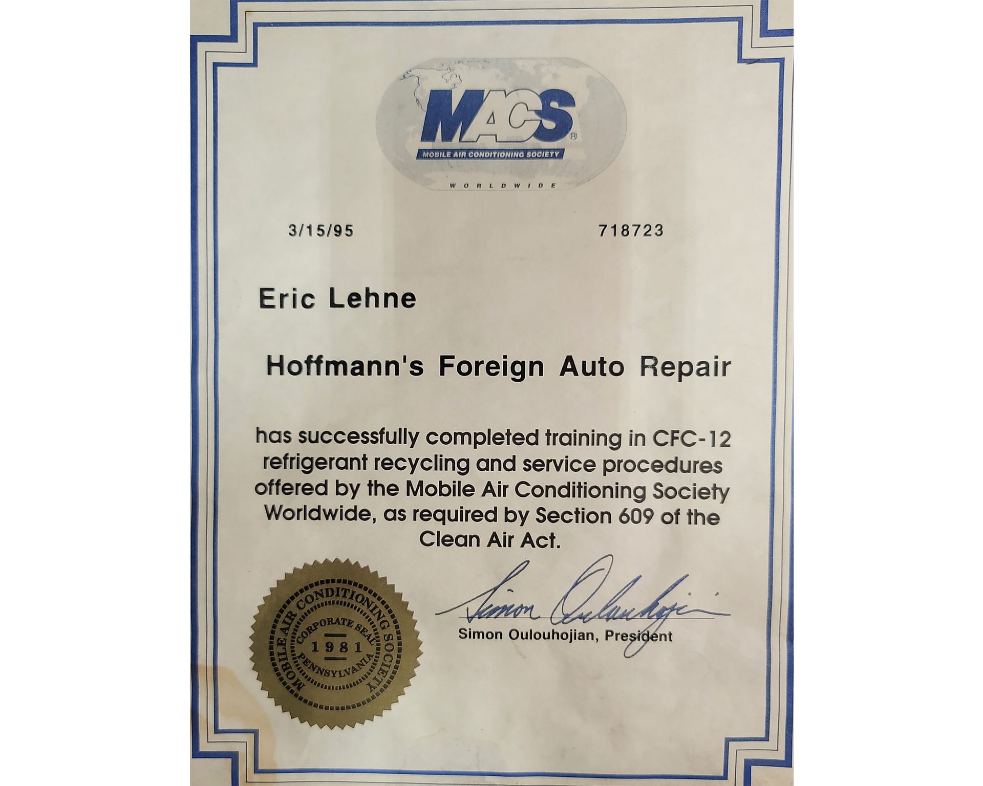 Our Certifications Hoffman's Foreign Auto LLC