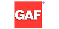 GAF logo in white letters on a red square background