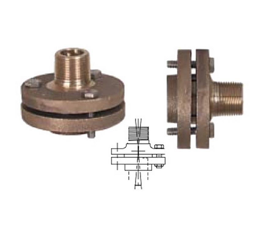 A picture of a brass flange and a diagram of it