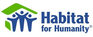 Habitat for Humanity logo with green roof and blue figures and text