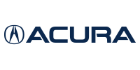 Acura logo in dark blue on a white background. The logo includes the Acura symbol and the word 