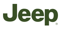 Jeep logo in dark green, the brand name on a white background.