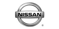 Nissan logo, a silver emblem with the brand name in black lettering.