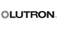 Lutron logo in black with a circular sunburst icon on a white background