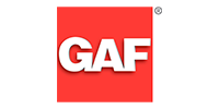 GAF logo in white letters on a red square background