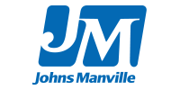 Johns Manville logo in blue and white with “JM” initials and company name