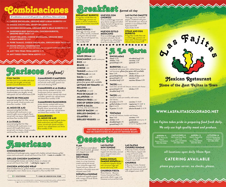 Las Fajitas Mexican Restaurant Full Menu Aurora, CO