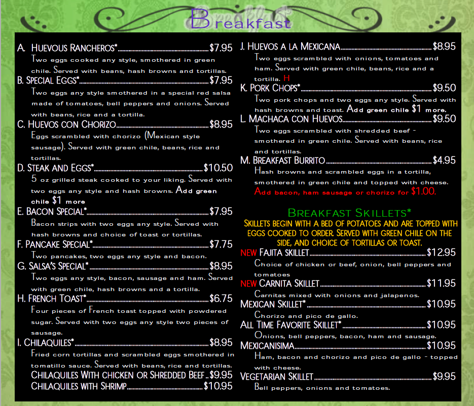 Breakfast Salsas Mexican Restaurant Wheat Ridge, CO