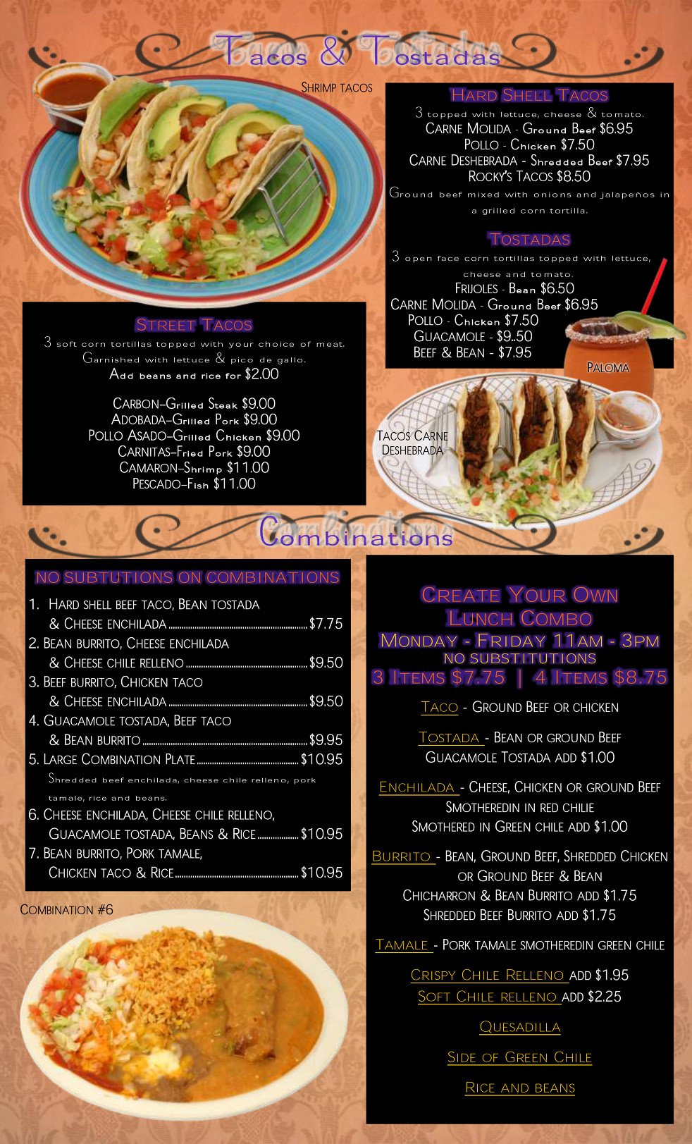Full Menu Salsas Mexican Restaurant Wheat Ridge, CO