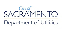 Logo for the City of Sacramento Department of Utilities with blue and gold text on a white background.