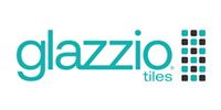 The logo for Glazzio Tiles, featuring the brand name in teal text next to a vertical stack of teal and black square tiles.