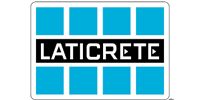 The LATICRETE logo featuring the brand name in white text on a black bar, between two rows of four blue squares.