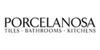 The Porcelanosa logo in black text against a white background, featuring the word 