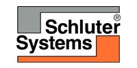 The Schluter Systems logo, featuring the company name in black text framed by a gray rectangle above and orange below.