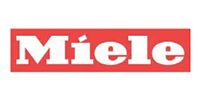 Miele logo on a red background, with white text.