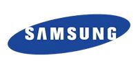 Samsung logo, white text on a blue oval.