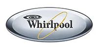 Whirlpool logo in a silver oval with a gold oval and stylized text.