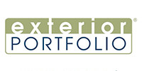 Exterior Portfolio logo in olive green and blue on a white background