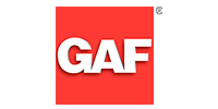 GAF logo in white letters on a red square background
