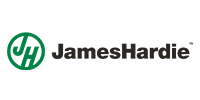 James Hardie logo with green circular emblem and black text on white background