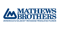 Mathews Brothers logo with blue text and “America’s Oldest Window Manufacturer” slogan