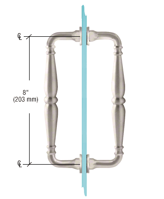 A picture of a stainless steel door handle on a glass door.