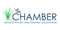Bethany-Fenwick Area Chamber of Commerce logo with green sunburst and blue text