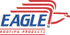 The logo for eagle roofing products is red , white and blue.