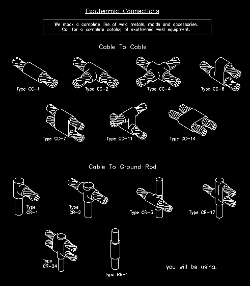 A black and white drawing of different types of connectors on a black background.