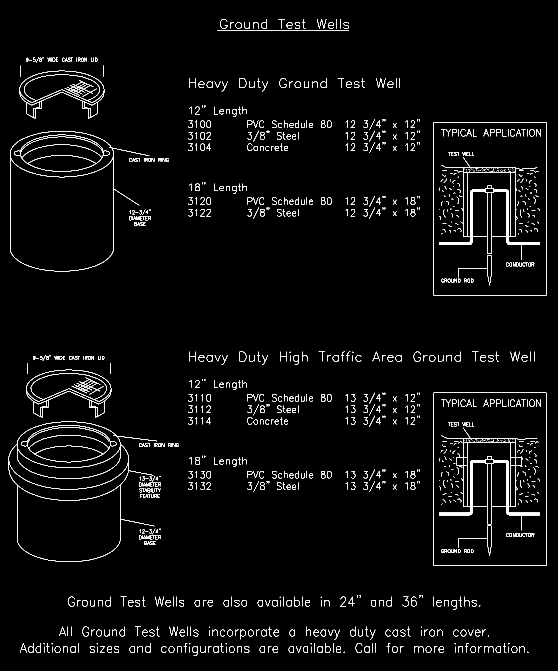 A black and white drawing of a heavy duty ground test well